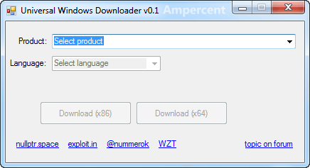 Universal Windows Downloader start screen