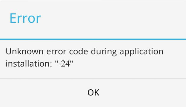 unknown error code during application install 24