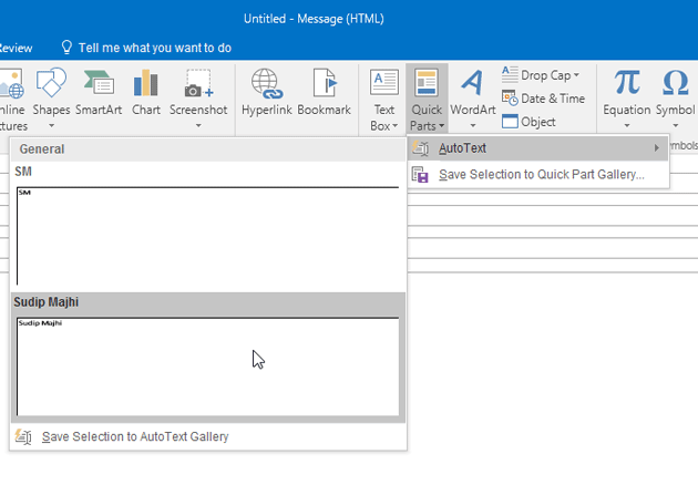 Use Quick Parts in Outlook