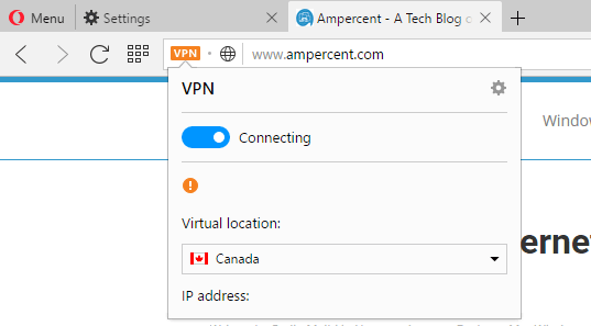 VPN connection in Opera Developer