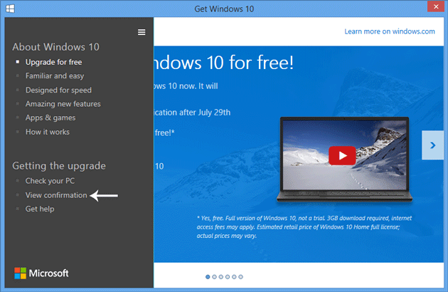 View-Windows-10-reservation-confirmation