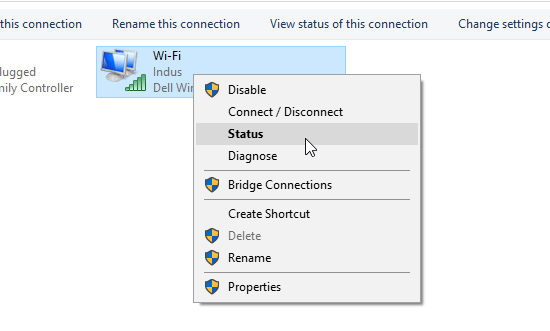 WiFi Status settings in Windows