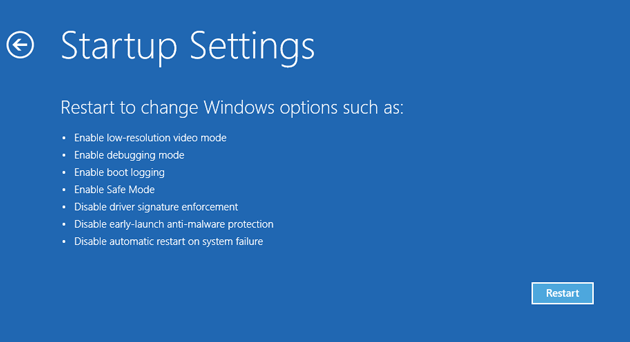 Windows 10 Startup Settings