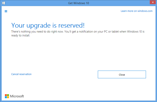 Windows-10-reservation-success-message