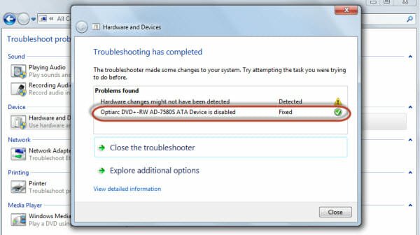 Windows 7 troubleshooter fixed problem