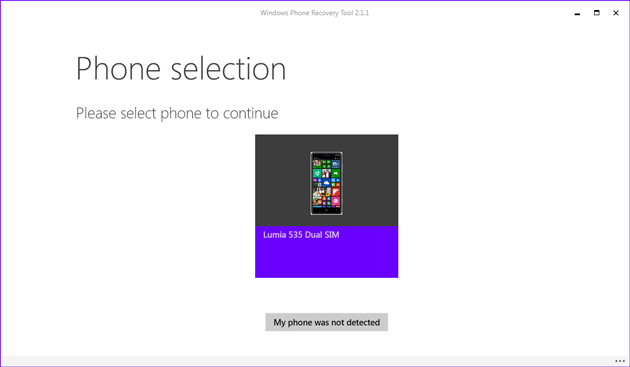 Windows phone recovery tool start screen