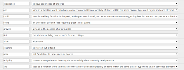 Word List with definition