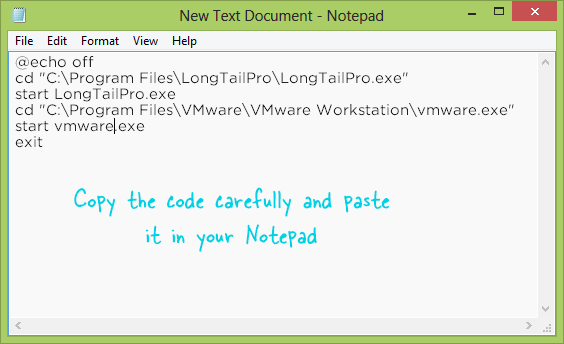 Write Lines of Code in Notepad