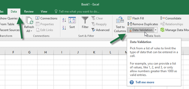 add error message in Excel