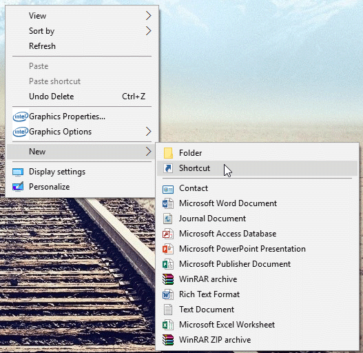 add new shortcut in windows 10