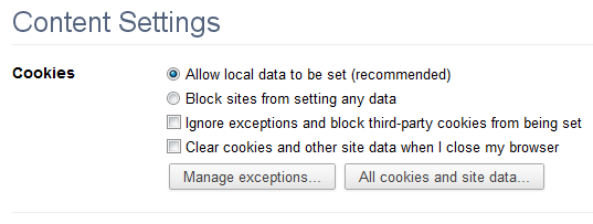 All cookies and site data in Chrome