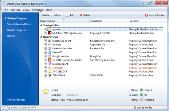 Windows Startup manager