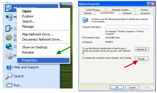 Change Workgroup settings Windows XP and Connect to a home network