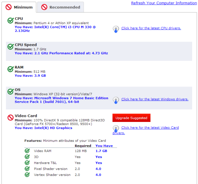 check pc compatibility for games- result details - canyourunit