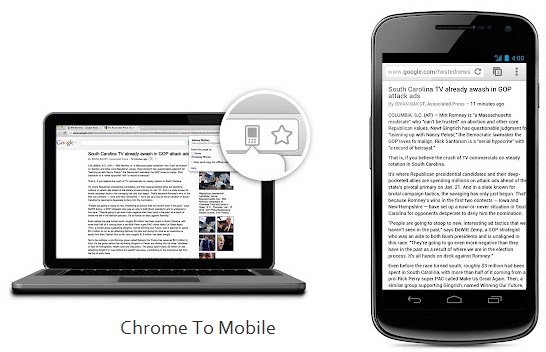 Send URLS and links from Google Chrome to Android