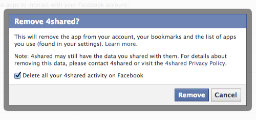 Delete App activity from Facebook account