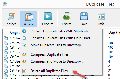 delete duplicates action