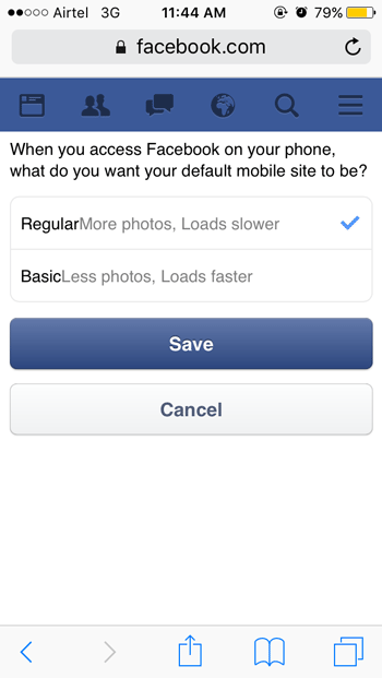 how to get basic mode of Facebook in Safari for iOS