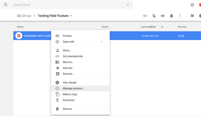 how to hide files in google drive-managed versions