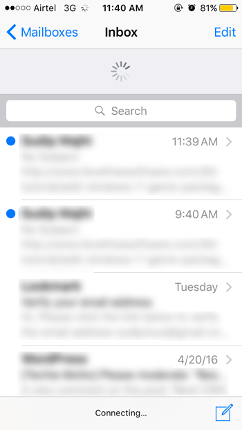 mail app is loading but not showing any new email in iOS