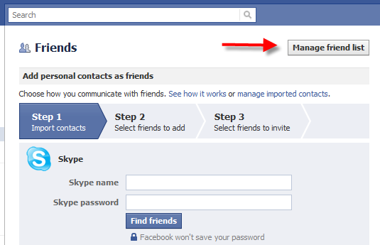 Create Facebook friend lists