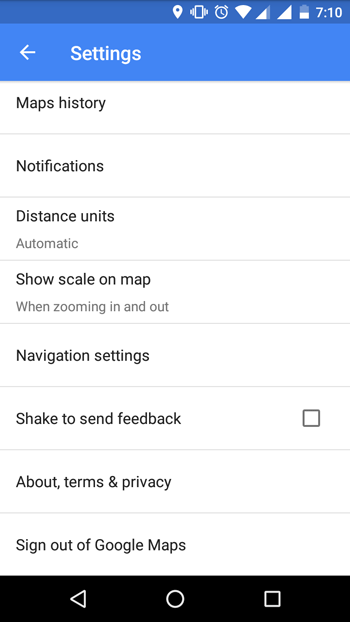 navigation settings in Google maps for android