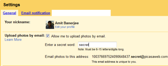 Picasa Upload email address