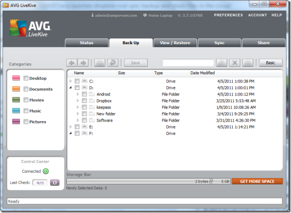 backup and sync files using AVG liveKive