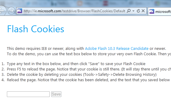 Flash cookie test page