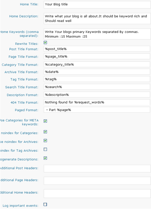 All in One seo options page