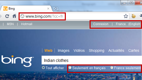 See location specific search results on Bing.com