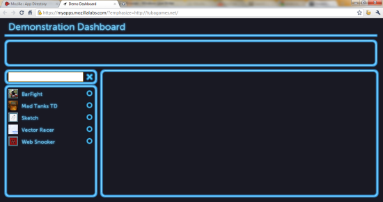 Mozilla web apps demonstration dashboard