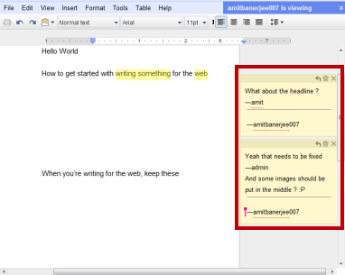 Adding comments in Google Docs