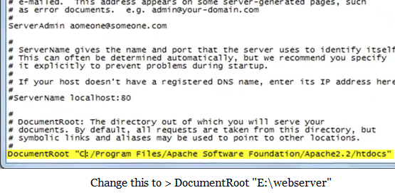 configure the httpd file of apache