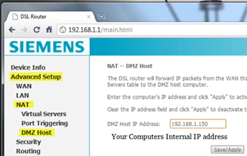 enrter dmz address in router for port forwarding