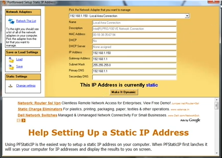 Assign static IP address to home web server