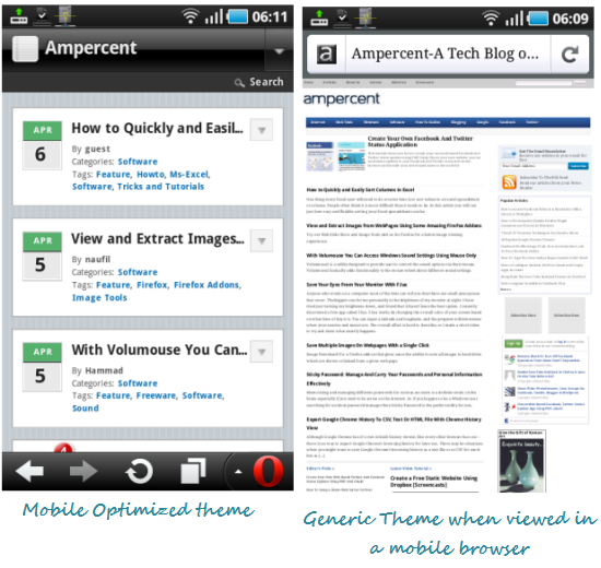 Compare desktop and mobile wordpress theme