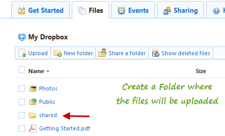 Create a shared folder in Dropbox to let other users upload files