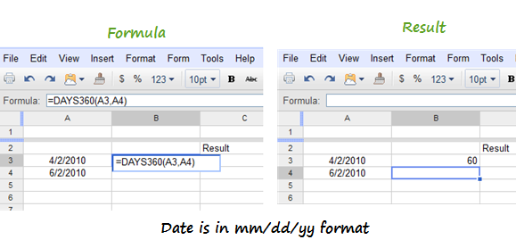 Formula for Difference Between Two Dates  in Google Docs