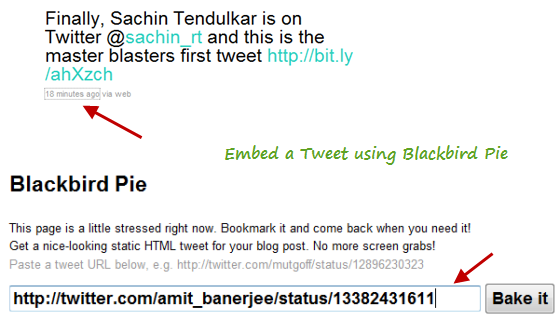 Embed tweets using Blackbird pie