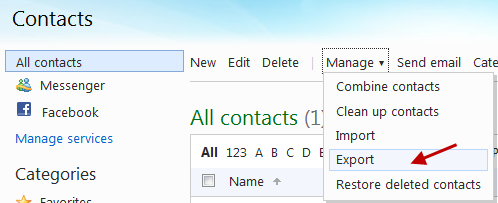 Export Windows Live mail contacts