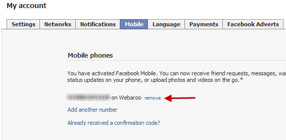 Remove SMS messages from Facebook account