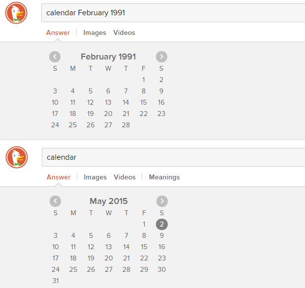 search calendar in DuckDuckGo