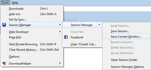 Session Manager in Firefox