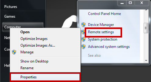 Turn On Remote desktop settings in Widnows7