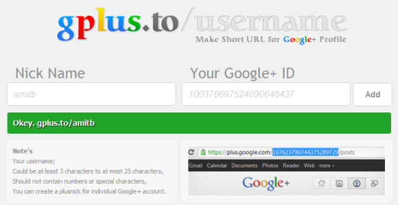 Google Plus short vanity URL