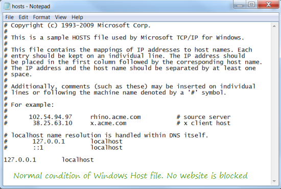 windows host file site blocked